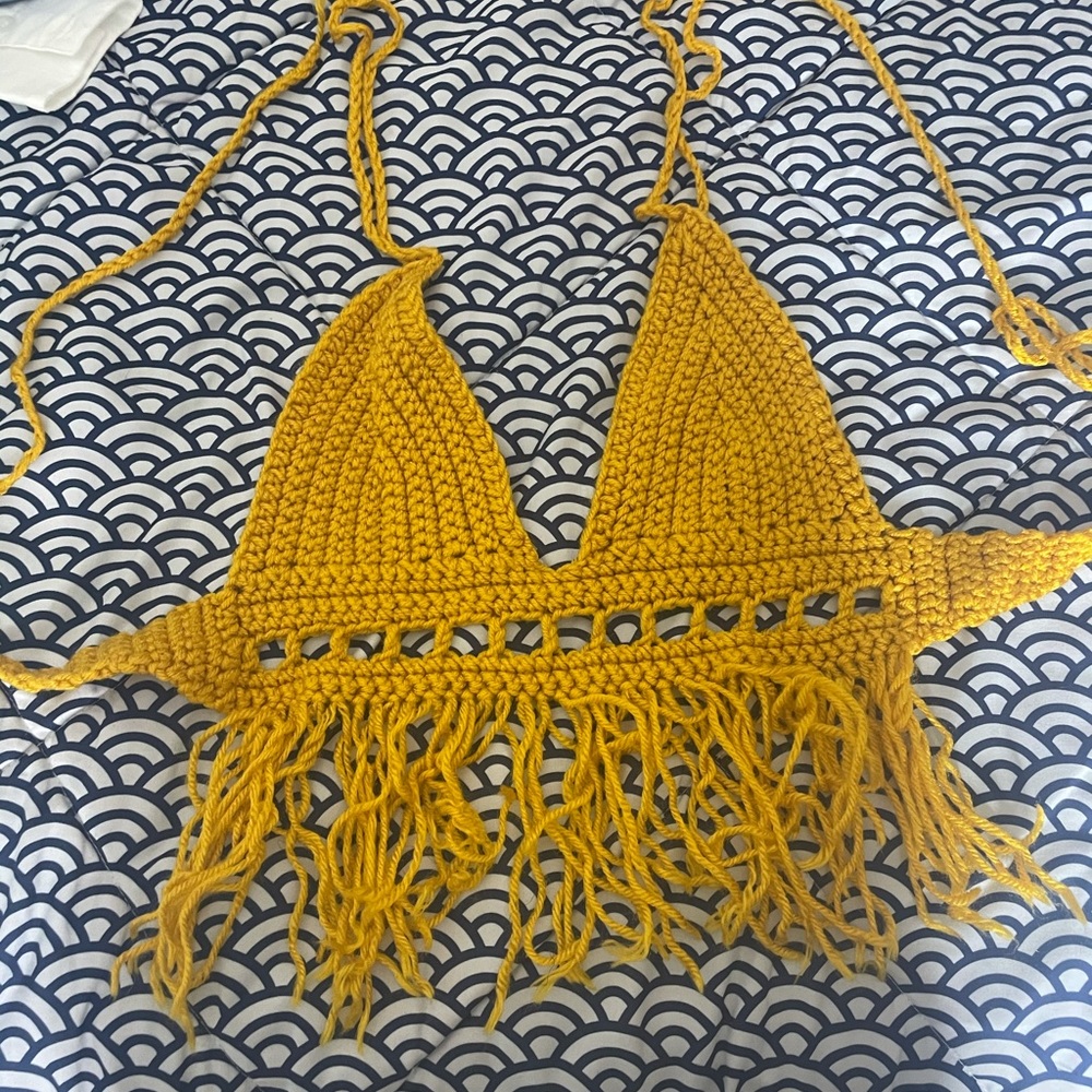Crotchet mustard fringe top